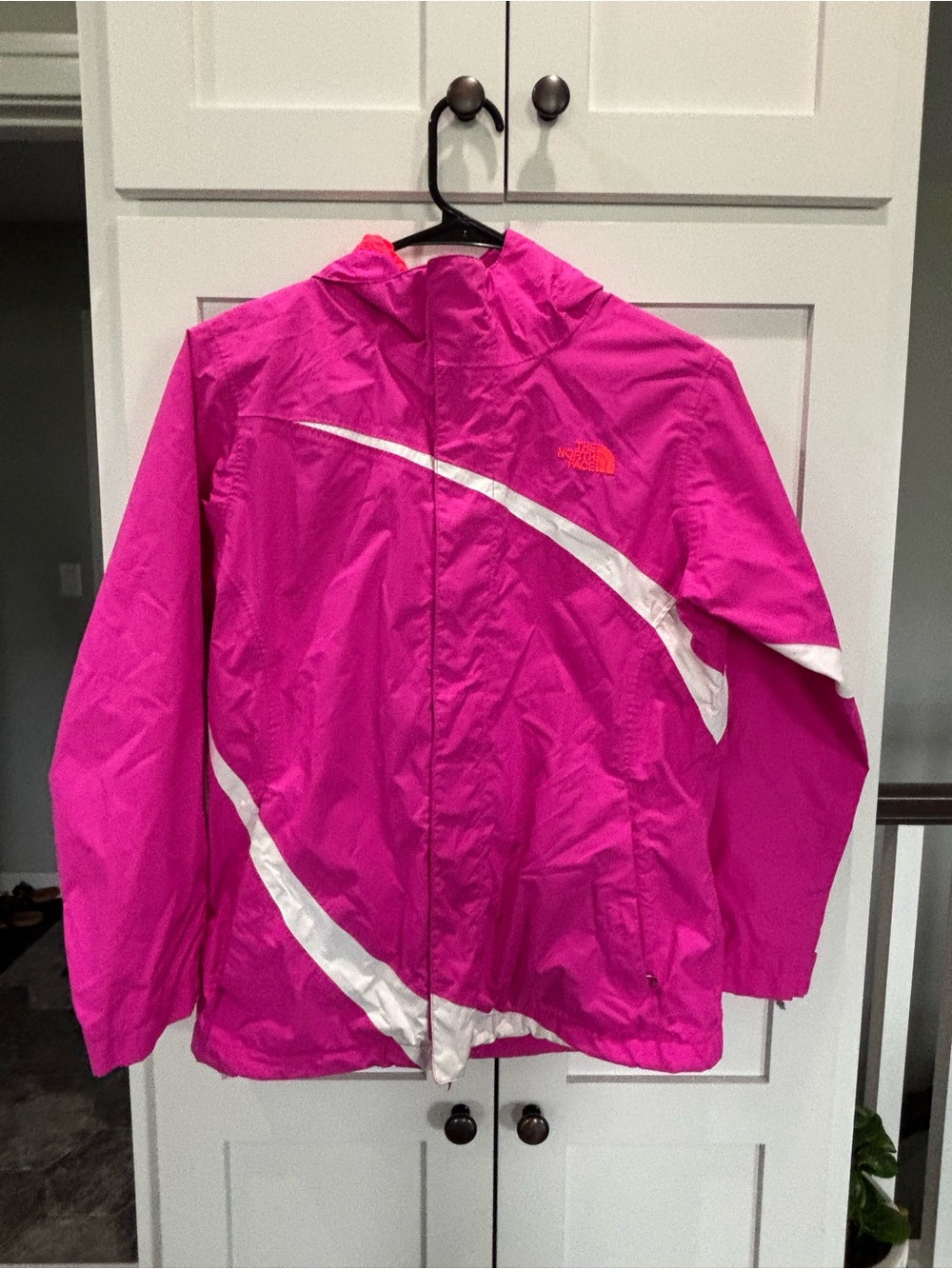 The North Face Girls (14) Bright Pink Hooded Coat with White Accent